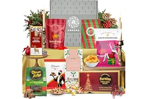 A AMOUSA Luxury Christmas Hamper Box – Premium Christmas Gifts Set with Festive Fudge, Crisps, Biscuits, Chocolate & More – Hampers & Gourmet Gifts Food Hamper for Women & Men.