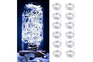 Dufuso Lot de 12 Guirlande led à pile, 2m 20 LEDs Guirlande Lumineuse Intérieur, Mini Guirlande led pour Jardin, Chambre, Mariage, Fête, Noë -Blanc Froid