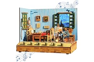 Tonecheer DIY Miniature La Chambre de Vincent, Kit de Modèle de Mini-Maison pour Adultes à Construire, Puzzle 3D en Bois avec Effets Sonores, Décoration de Bibliothèque, Cadeaux Anniversaire de Noël