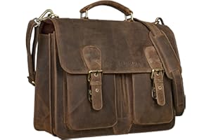 STILORD 'Denver' Grand Sacoche Homme Cuir Marron - Sacoche Porte Document pour Ordinateur 15,6-16 Pouces Vintage - comme Serviette Professeur ou Sac pour Le Cours