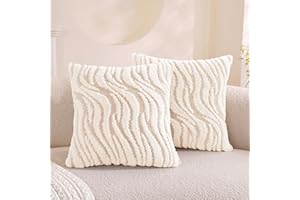 Ystyle Federe Cuscini Divano 50 x 50 cm Set da 2, Copricuscini in Morbido Peluche a righe, Fodere Cuscini Moderni Elegante Decorativi, Resistente per Divano Soggiorno Camera, Crema