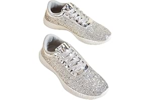 LUCKY STEP Women's Glitter Shoes Sparkly Lightweight Metallic Sequins Tennis Sneakers