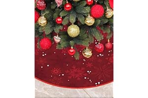 Mateju Weihnachtsbaumdecke rund 120 cm, Rot Weihnachtsbaum Teppich mit Schneeflockenmuster, Christbaumdecke Tannenbaum Decke Rund für Weihnachten und Neujahr Dekoration