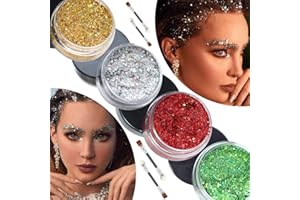 RUIBAVYA Paillettes Visage Festival 4 Couleurs Paillette Cheveux Auto-adhésif Paillettes Corps Paillette Maquillage Maquillage Festival Convient pour Carnaval, Festival de Musique, Concert, Halloween, NoëL