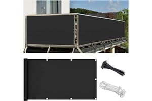Flyace Brise Vue pour Balcon 95x450cm Couverture de Écran Jardin 180g/㎡ Polyester Protection UV Résistant Déchirures Vent Protection Contre Les Regards avec Attaches de Câble et Cordons