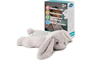 Cloud b Baby Nachtlicht Projektor & Beruhigende Schlafhilfe für Kleinkinder | Kuscheltier Sternenprojektor & Nachtlicht für Kinder | Automatische Abschaltung | Tragbares Schlaflicht | Benny der Hase