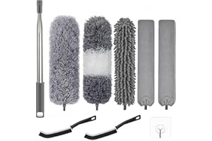 MUXUN Dusters for Cleaning - 8Pcs Feather Duster Extendable Pole Up to 100'', Microfibre Feather Duster Bendable Washable Long Duster for Cleaning Ceiling Chandelier High Ceiling Furniture
