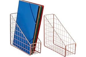 Relaxdays Range-revues, en Lot de 2, A4, Design grillagé, pour Bureau & télétravail, en métal, HLP 23x9x25,5 cm, Or Rose