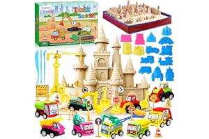 TEBOKHAD Arena Magica Para Niños, Playa Juegos Coche De Juguete, Kit Caja De Arena Plegable Con 1kg De Arena, Herramientas Y Accesorios, Arena Kinetica Para Niños Mayores De 3 Años