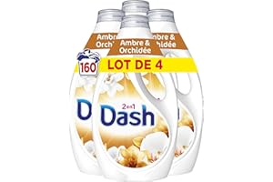 Dash 2en1 Lessive Liquide, 160 Lavages (4 x 40 Lavages), Ambre & Orchidée, avec 3 SEMAINES DE FRAÎCHEUR* et Lenor, Fabriquée En France, Dash 2in1