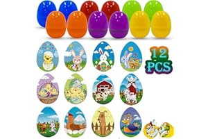 LYINUR Easter Toy Eggs, Easter Egg Hunt Kit-12Pcs Fillable Easter Eggs +12Pcs Jigsaw Puzzles, Plastic Pre Filled Easter Egg with Puzzles for Basket Bag Fillers, Easter Gifts for Kids Game Activities