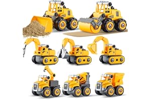 Bibykivn Giochi da Veicoli da Costruzione Set, Smontare Camion Giocattoli 8-in-1 Montare Escavatore Giocattolo con cacciavite per bambini ragazzi ragazze 3 4 5 6 anni
