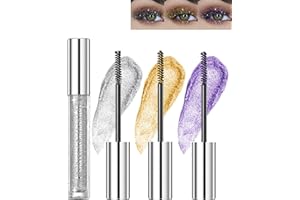 LYSDEFEU Glitter Mascara-3 Farben Gold Silber Lila 4D Glitzer Wimperntusche,Glänzende Diamant Langlebige Volumizing Curling Verlängerung Wimpern,Wischfester Schimmern Augen Makeup Für Frauen-Gold Silver Purple