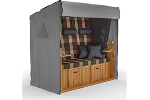 SANZARO Strandkorb Schutzhülle winterfest 155 cm passend für 150 breit – RipStop-Technologie mit 600D Oxford Stoff, Reißfest und UV Beständig, Abdeckhaube für Strandkörbe Wasserdicht, grau