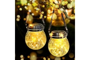 VGE Linterna Solar Colgante, 2 Pack Linternas de Halloween y Navidad para Exteriores con 30 LED,Luces Decorativas de Cristal Resistente al Agua para Decorar el Patio y la Valla(Blanco Cálido)