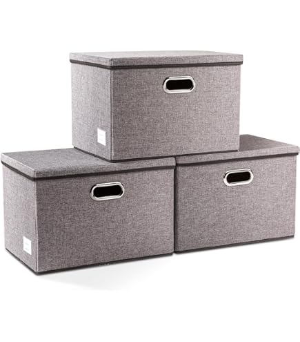 Set van 6 opbergdozen met deksel, met handgrepen, opvouwbaar, crème