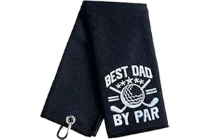 ZAKSEM Best Dad by Par Funny Black Golf Towel, Embroidered Golf Towels with Clip for Dad, Men, Golfer, Golf Lover, Grandpa Retirement Father’s Day Christmas Birthday Gifts