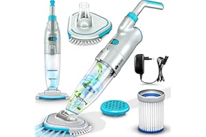 tillvex Poolsauger mit Akku | Pool Bodensauger Teleskopstange elektrisch | Poolreiniger mit Filter & 2-Geschwindigkeits-System | Handsauger Reinigungsset kabellos (bis zu 15m³, ohne Teleskopstange)