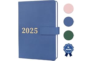 MEZERE Diary 2025 Day Per Page 2025 Diary A5 Page a Day Diary Planner Organiser from Jan 2025 to Dec 2025 Diaries Full Year Daily Planner with Pen Holder & Bookmark,UK Holiday,Faux Leather Cover,Pocket(Blue)
