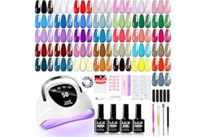 LKEE Gel Nail Polish Set with 108W U V Lamp - 65Pcs Nail Kits for Starter,36 Vibrant, Shimmering, and Matte Colors Gel Nail Polish with Base Coat and Top Coat, Nail Art Gifts for Beginners