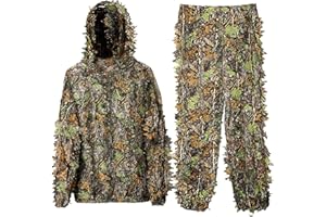 Kugooyi 3D Ghillie Suit, Tarnanzug Dschungel Camouflage Bionic Design leicht Blättern Tarn Kleidung Hose Jacke Set mit Kappen für Jagd Airsoft Outdoor Militär Verdeckt