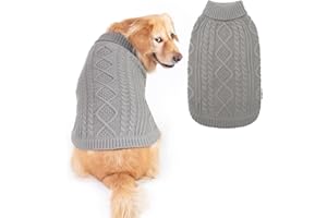 BINGPET Hunde-Strickpullover mit Rollkragen im klassischen Zopfstrick, Hundemantel, warmer Sweater, Outfits für Hunde und Katzen für Herbst und Winter