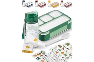 LAUBGOLD® Brotdose Kinder mit Fächern & Trinkflasche Kinder mit Stickern | BPA-freies Kita Set | Leichte Trinkflasche Kinder 350ml auslaufsicher u. Kohlensäure geeignet | 530ml Lunchbox mit 4 Fächern
