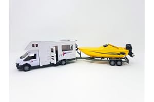 PLAYJOCS GT-6250 husbil husbil med båt i släp, 35 cm - skala modellmodellbil bil bil (4937)