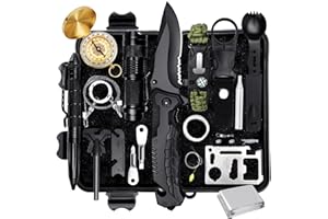 ‎JAPAKNIVES Japaknives Multifunktionales Survival Kit 15 in 1 Notfall Set mit Klappmesser Taschenlampe Kompass Rettungsdecke für Camping Abenteuer Wandern Jagen Angeln Outdoor Survival Ausrüstung