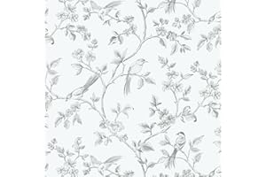 Yomshi White Self Adhesive Wallpaper Bird Floral Wallpaper 41×500CM Sticky Back Plastic Vinyl Removable Wallpaper Decorative for Living Room Bedroom Wall Table Thick Sticky Wallpaper