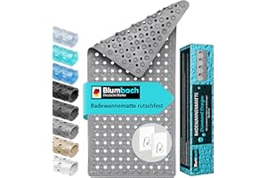 ‎BLUMBACH Blumbach® Badewannenmatte rutschfest 88x40cm – inkl. 2 Haken zum Trocknen | 100% BPA-frei, Sicher für Kinder & Senioren | Badematte rutschfest 200+ Saugnäpfe | Schimmelresistent, Maschinenwaschbar