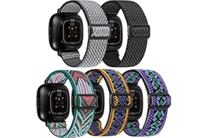 LHXYUO Solo Loop Lot de 5 bracelets de sport de rechange en nylon élastique tressé - Compatibles avec les montres Fitbit Versa 3/Sense pour homme et femme - Réglables - Taille S et L