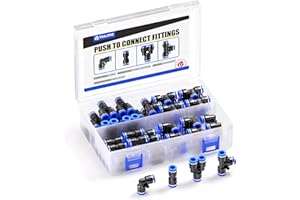 Tailonz Pneumatic Kit di raccordi pneumatici da 1/4 di pollice per collegare raccordi pneumatici 10 spliter+10 gomiti+10 tee+10 dritti (40 pezzi)