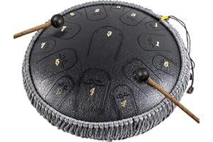 Zungentrommel,Horse 14 Zoll 15 Töne Steel Drum Stahlzungentrommel Steel Tongue Drum Tank Drum C Key Percussion Kit mit Drum Mallets Note Sticker Finger Picks Mallet Halterung und Tragetasche Schwarz