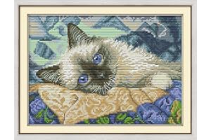 Amiiba Geprägtes Kreuzstich Kits, The Blue Eyes Cat Kitten Animal DIY 11CT 38,9 x 26,9 cm (Katze)