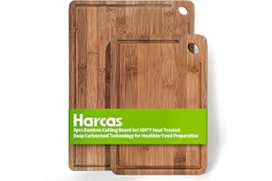 2 Piece Organic Bamboo Chopping Board Set by Harcas. 3 Sizes. Beautifully Crafted. Perfect for Serving Cheese or Antipasti, Cutting Meat, Vegetables or Fruit