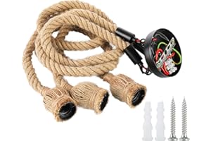 FUBESK Lámpara de cuerda de cáñamo, 3 cabezales, lámpara colgante de techo de cuerda de cáñamo vintage, lámpara colgante de cuerda retro para cafetería, comedor, restaurante, bar, pasillo