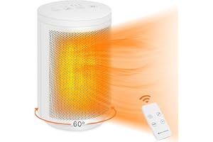 MYCARBON Electric Heater, Ceramic Space Heater with Remote Control, Overheating & Tip-Over Protection, 8H Timer, 60° Oscillation, Safety Portable Heaters with Thermostat for Home Office Use