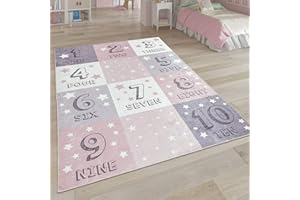 Paco Home Alfombra Infantil, Alfombra Habitación Infantil con Motivos De Estrellas, Luna Y Cuadros, tamaño:180x280 cm, Color:Pink 4
