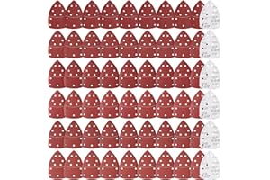 Sruhrak 60 Pieces Mouse Sander Pads 152x105mm Triangle Sanding Sheet, 11 holes Hook and Loop Sanding Discs Grits 40 80 120 180 220 400 Sandpaper for Electric Sander Wood Metal Plastic