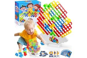 VICTERR Tetra Tower Gioco, 64 Pcs Tetra Tower Balance Game, Tetris Giocattolo Impilabile, Blocchi di Costruzione Tetris, Tetra Tower per Adulti e Giochi da Viaggio Bambini 3 Anni+