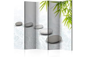 ‎DECOMONKEY decomonkey Paravent Raumteiler Innen Spa Zen 225x172 cm 5 Teilig Einseitig Room Divider Wall Raumteiler Stehend Trennwand Sichtschutz Spanische Wand Sichtschutzwand Wohnzimmer Holz Natur Stein