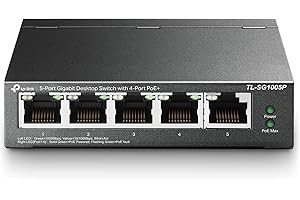 TP-Link TL-SG1005P 5-Port Gigabit LAN PoE Switch mit 4 PoE+ Ports (65 Watt, IEEE-802.3af/at, Plug-and-Play, Robustes Metallgehäuse)