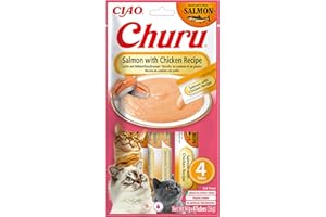 INABA Churu Puree Kremowe przysmaki dla kotów, wysokiej jakości białka z łososiem i kurczakiem, 56 g (1 opakowanie), przekąski dla kotów w jakości premium