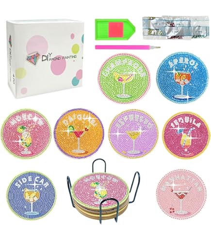 Lxmsja Peinture Diamant Dessous De Verre, 6PCS Diamond Painting Chat, Enfant Activité Manuelle Adulte, Sous-Verres Art De Diamant Avec Support, Kits De Peinture Au Diamant