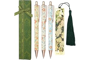 AUAUY 3PCS Floral Ballpoint Pen Set, Personalized Fashionable Retractable Floral Art Ballpoints With 1 Bookmark, Gift Box Black Ink Ballpoint Pen, Graduation Gifts for Student Teacher Colleague