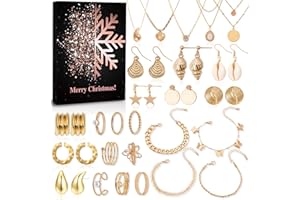 AUEZONA Calendario Avvento 2024 Donna, Calendario Dell'avvento Gioielli Bambina Donna, 24 Sorpresa Gioielli Donna Collana Orecchini Braccialetti,Idee Regali Natale 2024 Donna Bambina