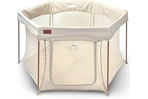 Venture Baby Playpen - All Stars Joy Award-Winning Foldable – Large, Portable Play Pen for Babies & Toddlers, Breathable Mesh & Fitted Mat, Easy to Set Up, Includes Travel Bag - Taupe (6-36 Months)