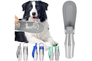 BEBEIBON 750ml tragbare Wasserflasche für Hunde, praktische faltbare Hundetränke aus Edelstahl, auslaufsichere Wasserflasche, geeignet für alle Hunderassen, für tägliche Spaziergänge, Reisen, Wandern, grau