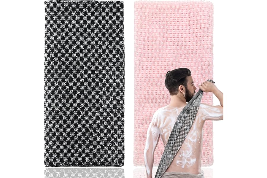 2Pcs Japanese Exfoliating Towel,Exfoliating Shower Towel,Extra Long Exfoliating Washcloth for Men Women,Exfoliating Body Scrubber for Cleaning&spa(Black+Pink)